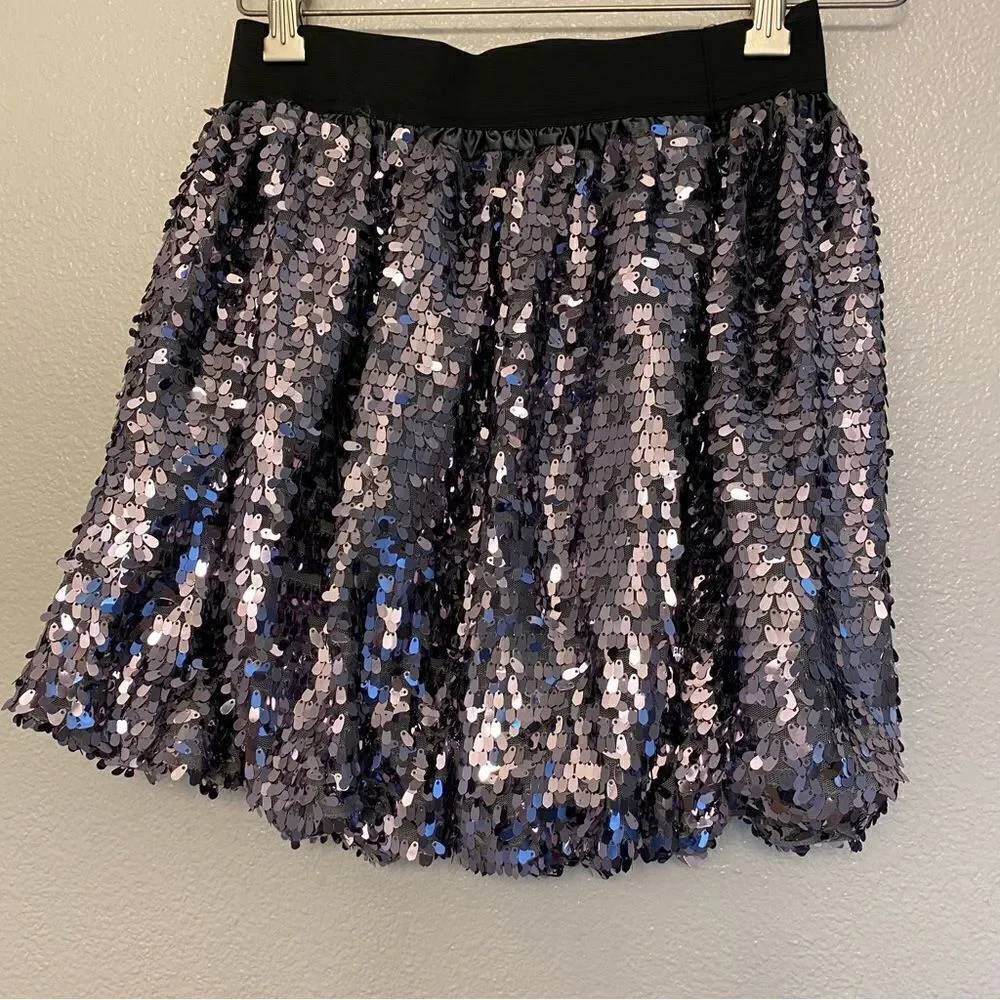 Children's Place gray lavender silver metallic bubble Sequin Skirt -12